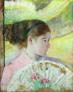 Joven dama en un palco mirando a la derecha de Mary Cassatt